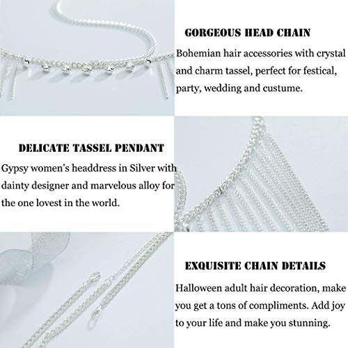 Fdesigner Boho Tassel Head Chain Gypsy Crystal Hair Accessories Halloween Hair Jewelry Festival Hair Jewelry Wedding Head Piece Bridal Headdress for Women (Gold)