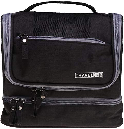 ALCIONO Large Hanging Travel Toiletry Bag - Waterproof Makeup Organizer Bag Shaving Kit Toiletry Bag for Travel Accessories, Shampoo, Cosmetic, Personal Items - Black (24 x 20 x 14 cm)