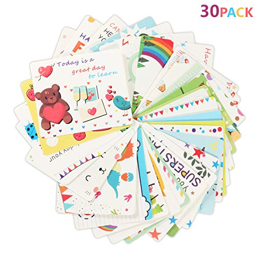 Kids School Lunch Box Notes - 30 Inspirational Motivational Lunchboxes Greeting Card For Boys Girls, Affirmation Encouragement Fun Love note cards, Thinking of You/Encouraging Student Teens,D01
