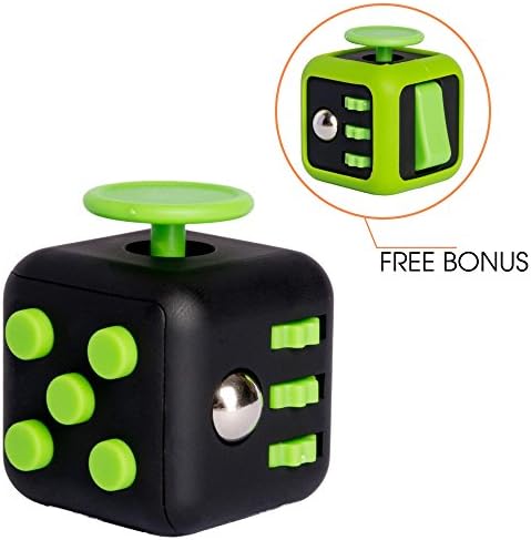 Fidget Cube Prime and Rubber Protective Cover - Relieve Stress, Anxiety, ADD, ADHD, Autism and Boredom for Work, School, Class - Primium Focus Gift Toy for Children and Adults (green black)