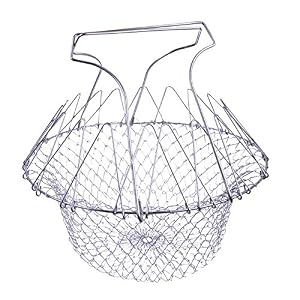 RONGXINUK Foldable Steam Rinse Strain Fry Chef Basket Strainer Net Kitchen Cooking Tool