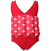 Toddler Kids Girls Boys One Piece Swimwear Swimsuit with Adjustable Buoyancy Training Float Suit Life Jacket Swim Vest Summer Swimming Floatation Costume Safety Pool Beach Floating Beachwear Red 2-3