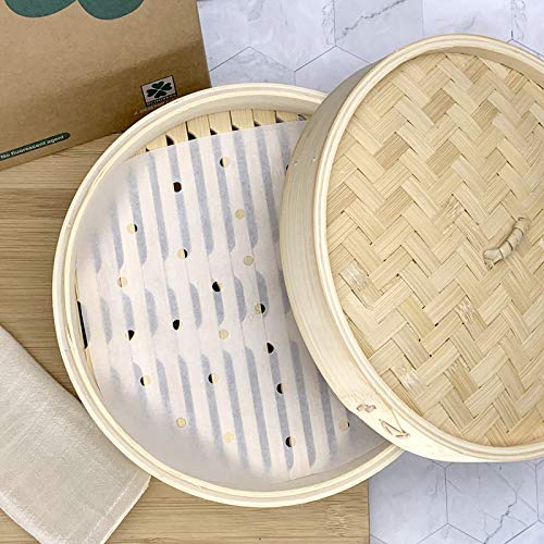 Air Fryer Parchment Paper for Baking Bamboo Steamer Liners 7 Inch 200Pcs White Square Perforated
