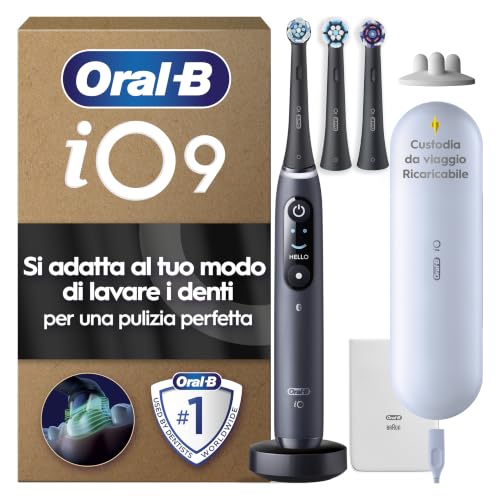 Oral-B iO 9 Black Electric Toothbrush, 3 Brushes, 1 Travel Case Charger, 1 Pouch, 1 Brush Holder