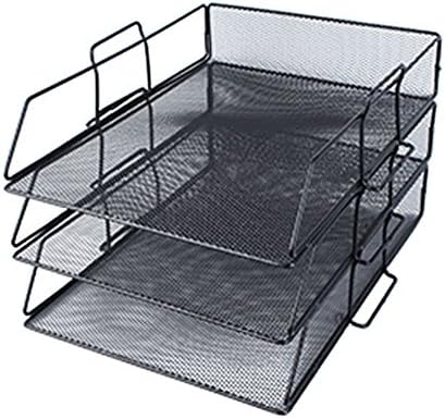 Desk File Tray 3 Tiers Steel Mesh Letter Document Holder File Organizer (Black Mesh)