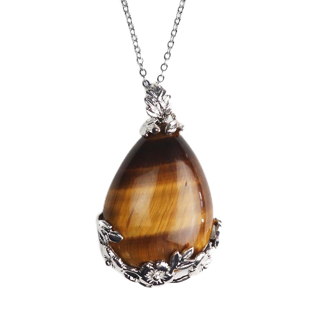 Vifaleno Tiger's Eye Necklace, Natural, Round, Faceted, 6 mm, 925 Silver Lobster Clasp, Approx. 43 cm Long, Stainless Steel Tiger Eyes Stainless steel, Tigers Eye