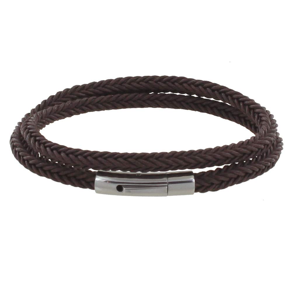 LES POULETTES BIJOUX - Men Bracelet Double Turn Braid Cotton Square - Deep Brown