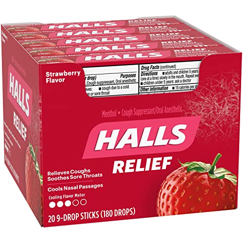 HALLS Relief Strawberry Flavor Cough Drops, 20 Sticks (180 Total Drops