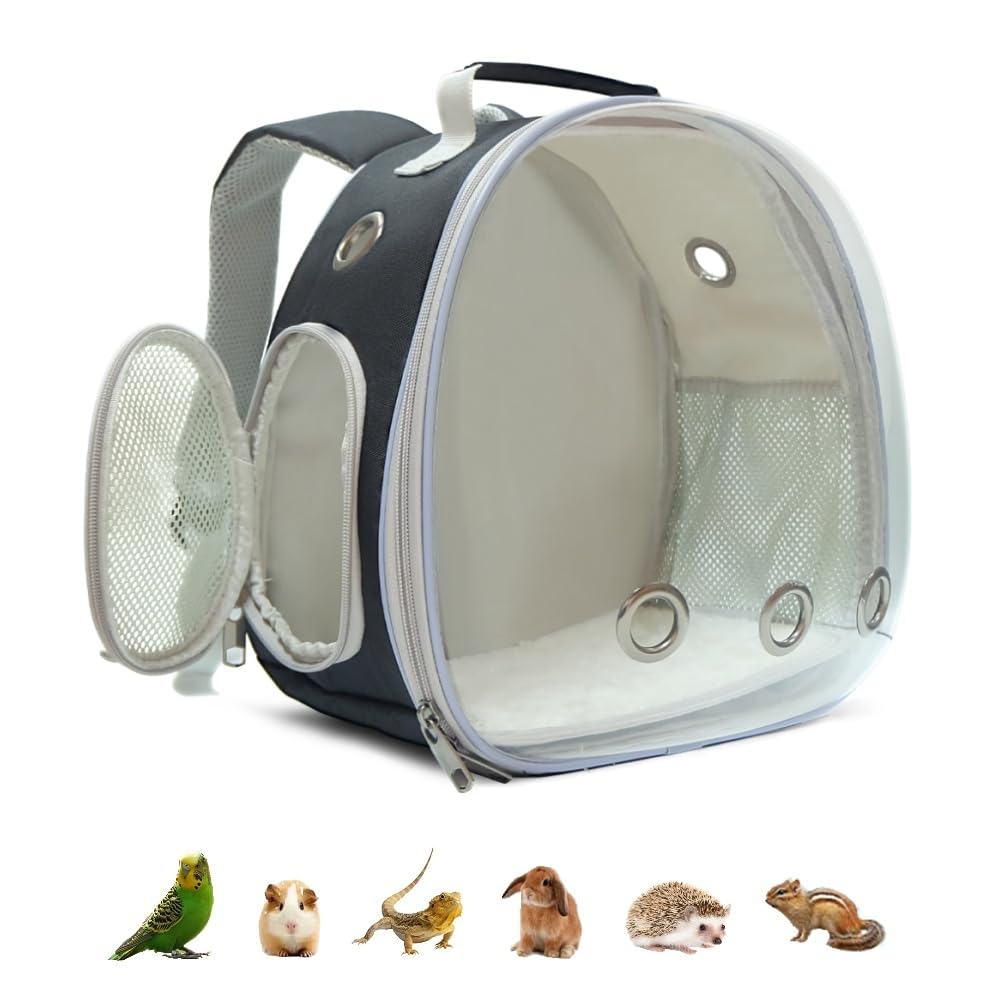 Photo 1 of Small Animal Carrier Backpack for Guinea Pig Bird Bunny Cat Kitten Lizard Rabbit Squirrel Beared Dragon Portable Travel Carrier Backpack Space Capsule Bubble Window Carrier (Black)