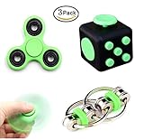 Ouker 3 Pack Fidget Toys,Fidget tri-Spinner,Fidget Cube,Bike Fidget Chain for ADD ADHD Stress And Anxiety Relief Green Set