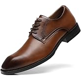 Ahico Men's Dress Shoes Business Formal Leather Lace-Up Office Oxford Shoes, Comfortable Derby Shoes for Men