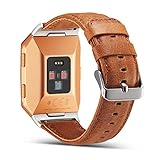 Fitbit Ionic Genuine Leather Replacement Bands, Marval Power Fitness Accessory Leather Straps Wristband for Smartwatch Men Women (Double Layers Crazy Horse Khaki)