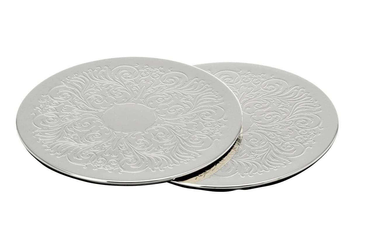 H.Bauer jun. Silver-plated coaster set, decorated, diameter 19.5 cm, 2 pieces.