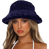 Sydbecs Winter Bucket Hat Fluffy Faux Fur Fisherman Cap for Women Men Solid Color Style