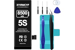 XYIRMCYF 8500mAh Super Capacity Battery Compatible with iPhone 5S/5C, 0 Cycle Li-Polymer Replacement Battery for iPhone 5S/5C, with Professional Repair Tool Kit
