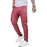 GINGTTO Mens Cargo Pants Joggers Leather Pants for Men Slim Fit