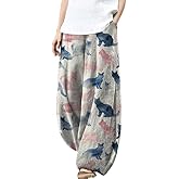 MARSVOVO Harem Pants for Women Wide Leg Loose Funny Cute Animal Graphic with Pockets Casual Outdoor Palazzo Pants Women