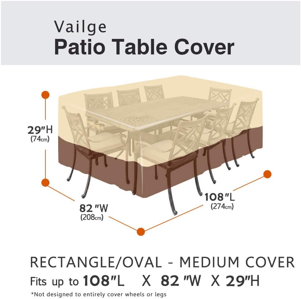 Vailge Waterproof Patio Furniture Set Cover, Lawn Patio Furniture Cover with Padded Handles, Patio/Outdoor Table Cover, Patio/Outdoor Dining Rectangular Table Chairs Cover(Medium, Beige & Brown) : Garden & Outdoor
