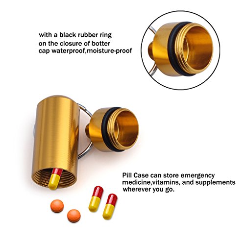 Ewinever 10-Pack Waterproof Aluminum Pill Box Case Bottle Holder Container with Keychain Multi Colors