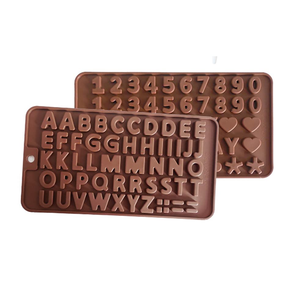 Thitex 2 Pack Silicone Chocolate Molds, Non-Stick Letter and Number Shape Fondant Moulds, Candy Ice Cube Tray for Decoration Party Gift