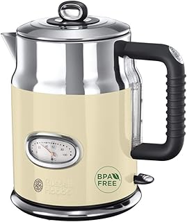 Russell Hobbs Wasserkocher, Retro creme, 1,7l, 2400W, Schnellkochfunktion, Wassertemperaturanzeige im Retrodesign, Füllmengenmarkierung, optimierte Ausgusstülle, Vintage Teekocher 21672-70