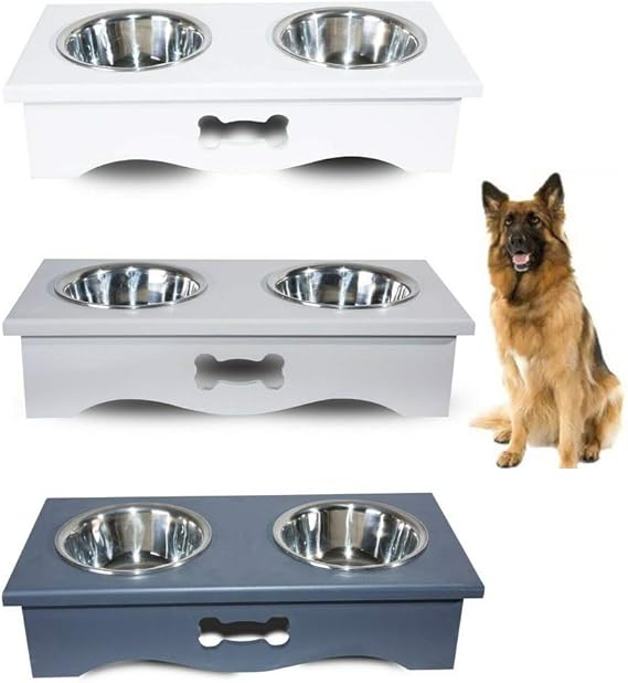 Luxury Dog Food Feeding Stand Station Stainless Double Raised Bowls