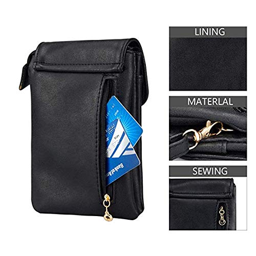 WaitingU Universal Crossbody Cell Phone Purse Multipurpose Soft PU Leather Wallet Moblie Phone Pouch Shoulder Bag Carrying Cases for Smartphone Under 6.2''or Daily Use from (M - Black)
