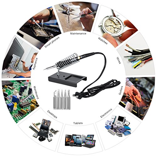 URCERI Soldering Iron Kit, 26-in-1, 60W 110V 6 pcs Interchangeable Tips Carry Case Adjustable Temperature Welding Tool with Desoldering Pump, Stand, ESD Tweezers, Solder Wick, Wire Stripper Cutt