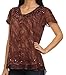 Sakkas 15774 - Hope Embroidery And Seqiun Accents Summer Blouse - Chocolate - OS
