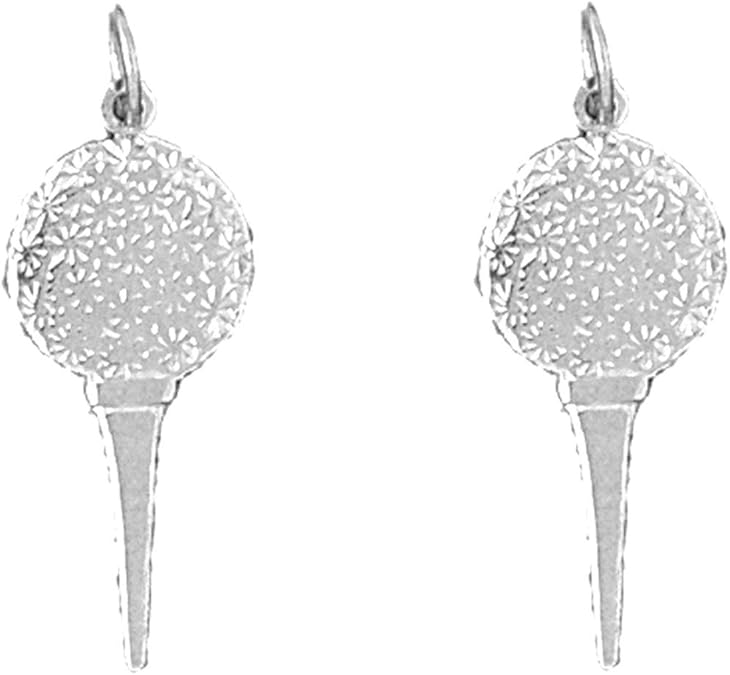 Jewels Obsession Golf Earrings 14K White Gold Golf Ball On Tee Lever Back Earrings