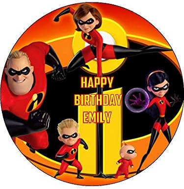 The Incredibles 2 7.5" Round Personalised Birthday Cake Topper D2 (Icing)