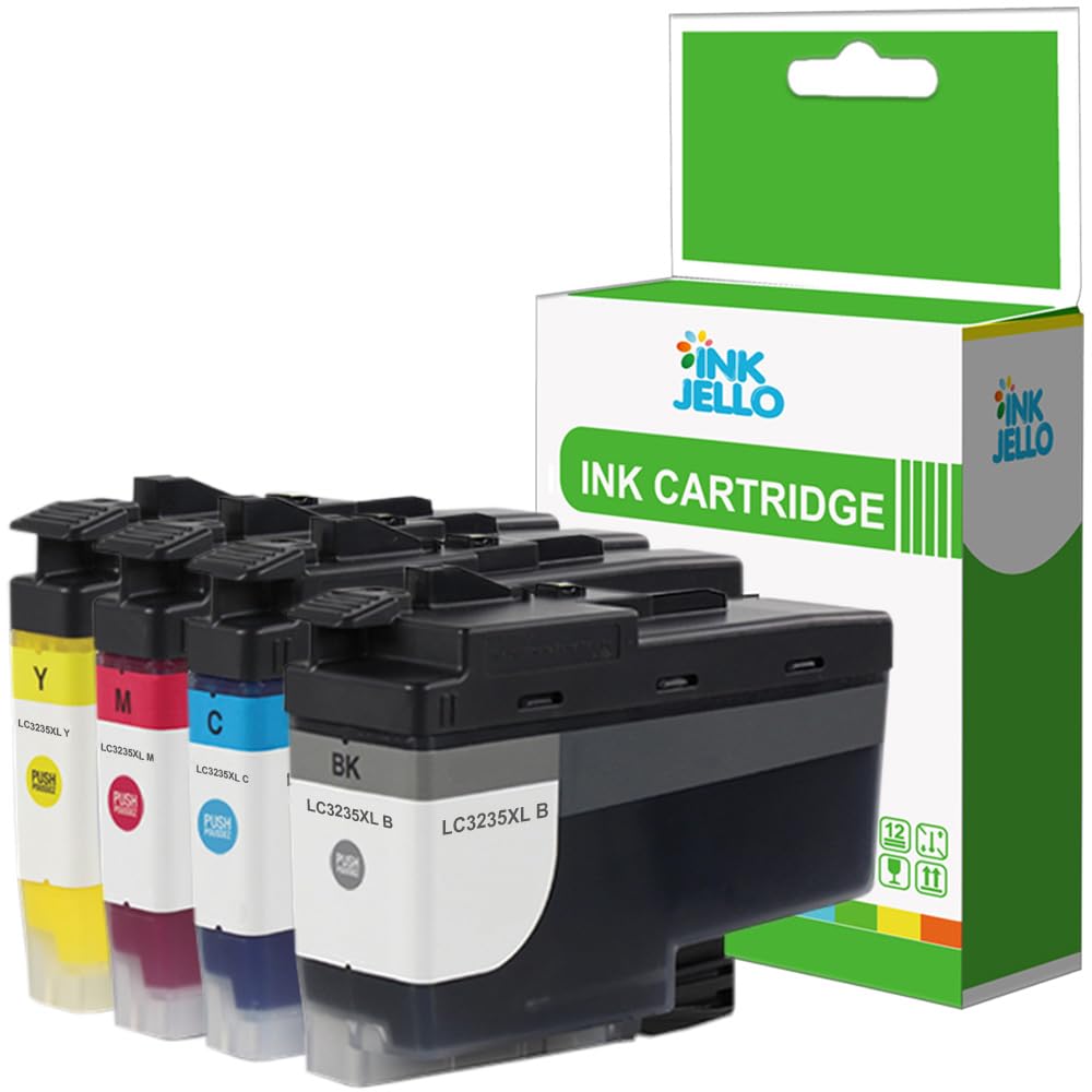 InkJello Ink Cartridge For Printer, Compatible With Brother DCP-J1100DW MFC-J1300DW LC3235XL (Black, Cyan, Magenta, Yellow, 4-Pack)