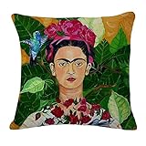 Cushion Cover Fabric Frida Kahlo Colorful Flowers Pillowcase 43x43cm/17x17'' Woven Pillow Covers Polyester&Linen Home Decor Cushion Cover for Sofa (A8)