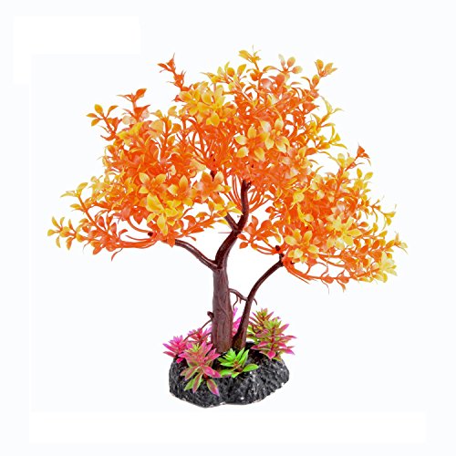 Saim Artificial Orange Yellow Tree Plastic Plant Decor for Aquarium Fish Tank Bonsai Ornament 8.6″ Height