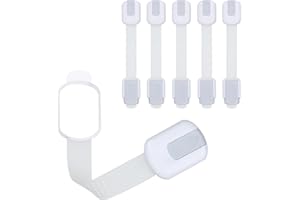 CUTESAFETY Child Safety Cabinet Locks (6 Pack) – Adjustable Baby Proofing Strap Latches with Strong 3M Adhesive – No Drill Childproof Locks for Drawers, Cabinets, Fridge, Door, Closet, Grey