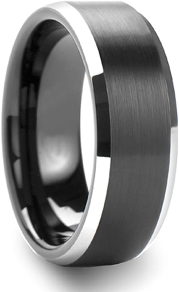 PDAYWID 8MM Men's Rings Black Tungsten Ring Couple Rings Plating