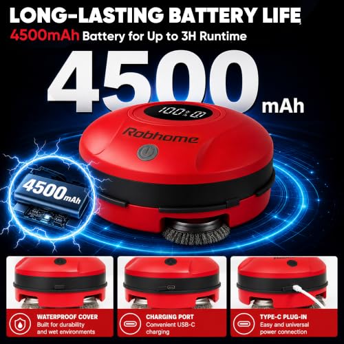 Grill Cleaning Robot, Electric Grill Brush with 4 Heads, 304 Stainless Steel Rotary Brush, Cordless Rechargeable BBQ Cleaner, 150Mins Runtime, 380 RPM, Automatic Grill Cleaner for Outdoor Grill, Red