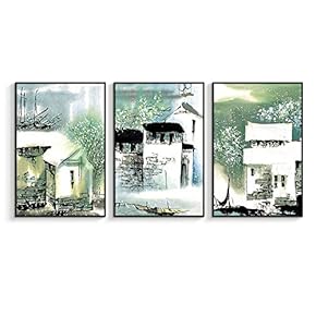 Framed Canvas Wall Art for Living Room, Bedroom Village Original Life Canvas Prints for Home Decoration Ready to Hanging - 16"x24"x3 Panels