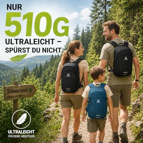 ONETOALL Hiking Backpack for Men and Women, 20 L, Lightweight Small Daypack, Waterproof Backpack with Rain Cover for Day Hikes, Short Tours, Cycling, Commuting, Only 510 g