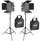 Neewer 2 Pieces Bi-color 660 LED Video Light and Stand Kit Includes:(2)3200-5600K CRI 96+ Dimmable Light with U Bracket and Barndoor and (2)75 inches Light Stand for Studio Photography, Video Shooting