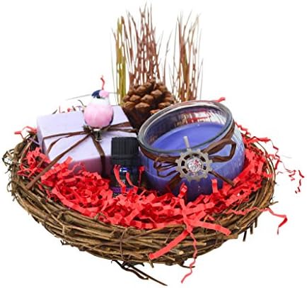 Lavender Nest Gift Basket with Hand Cream, Organic Lavander Soap and Candle