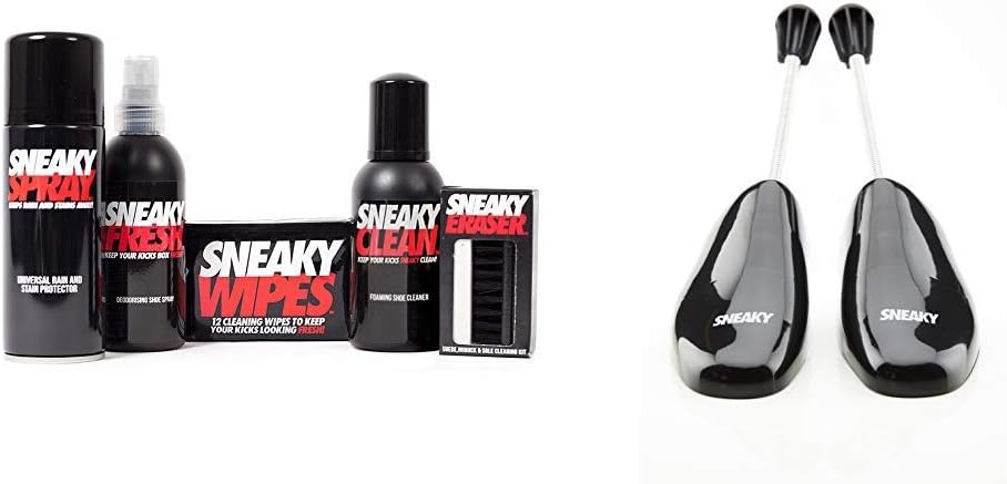 Sneaky Complete Shoe Care Kit - shoe trainer and suede protector spray cleaning kit & Trees - shoe shapers and no more creased toe boxes - 1 pair