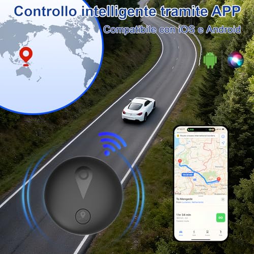 GPS Tracker for Car, GPS Locator for Hidden Car, Locator with Find Tag App, Simless Locator, Compatible with iOS and Android, for Vehicles, Pets and Luggage-Black