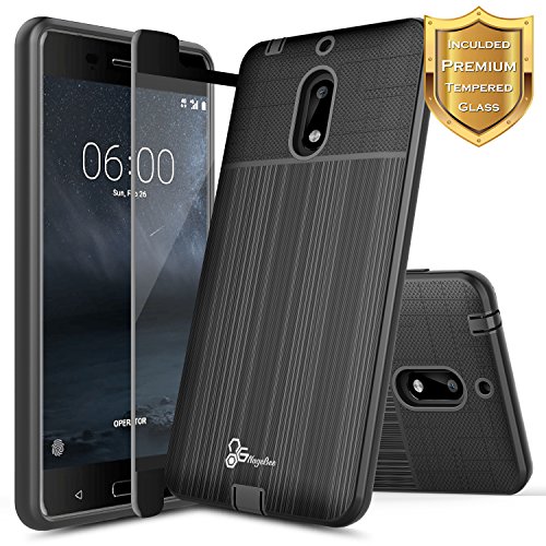 Nokia 6 Case with [Full Cover Tempered Glass Screen Protector], NageBee [Brushed] Heavy Duty Defender Dual Layer Protector Case For Nokia 6 (5.5