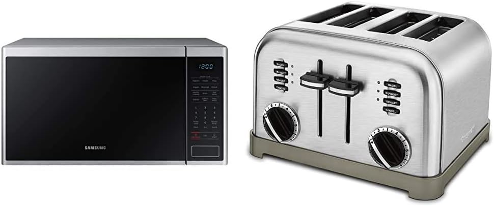 Samsung MS14K6000AS 1.4 cu. ft. Countertop Microwave Oven with Sensor and Ceramic Enamel Interior, Stainless Steel & Cuisinart CPT-180P1 Metal Classic 4-Slice toaster, Brushed Stainless