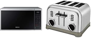 Samsung MS14K6000AS 1.4 cu. ft. Countertop Microwave Oven with Sensor and Ceramic Enamel Interior, Stainless Steel & Cuisinart CPT-180P1 Metal Classic 4-Slice toaster, Brushed Stainless