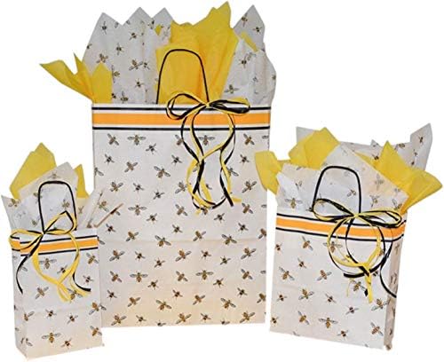 Gift Bags with Match Tissue Paper and Raffia Ribbon – 3 Total Assorted Sizes (BEE)