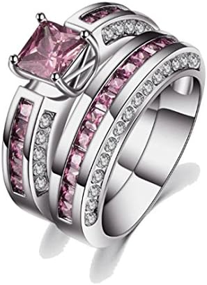 Clearance Sales 2 - in - 1 Womens Girls Faux Crystal Rings AfterSo Fashion Exquisite Pretty Zircon Bride Ring Anniversary Engagement Jewelry Romance Gift for Her Girlfriend (Pink - 5, 10)