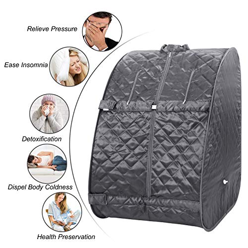 Portable Home 2L Steam Sauna with Remote Control,Indoor Foldable Steam Sauna Tent Spa Pot Loss Weight Detox Relaxation (with Foldable Chair& Timer) (Gray)