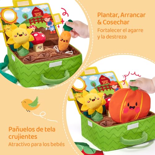 hahaland Montessori Toys 1 Year – Interactive Sensory Plush Toys Babies 6-12 Months, Plant Suitcase Toy Travel Educational Gift 1 2 Years